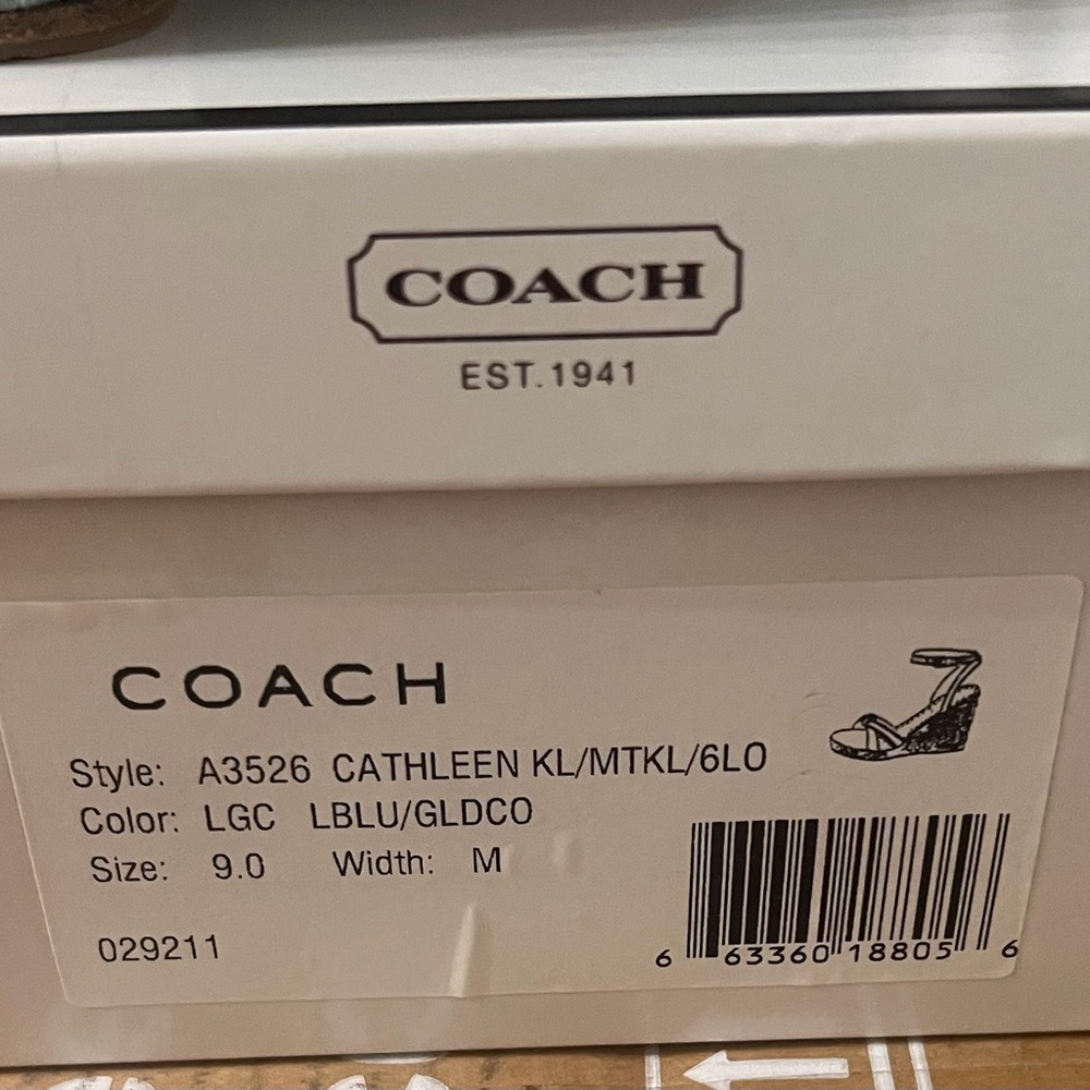 Coach Women's Light Blue and Gold Wedge Sandals - Picture 9 of 10